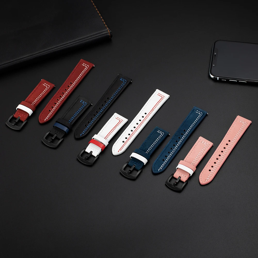 Ремешок из натуральной кожи для Samsung Galaxy Watch 42 46 мм/ Active2 20 мм 22 мм Ремешок для часов подходит для часов Huawei Watch GT Amazfit Garmin Watch