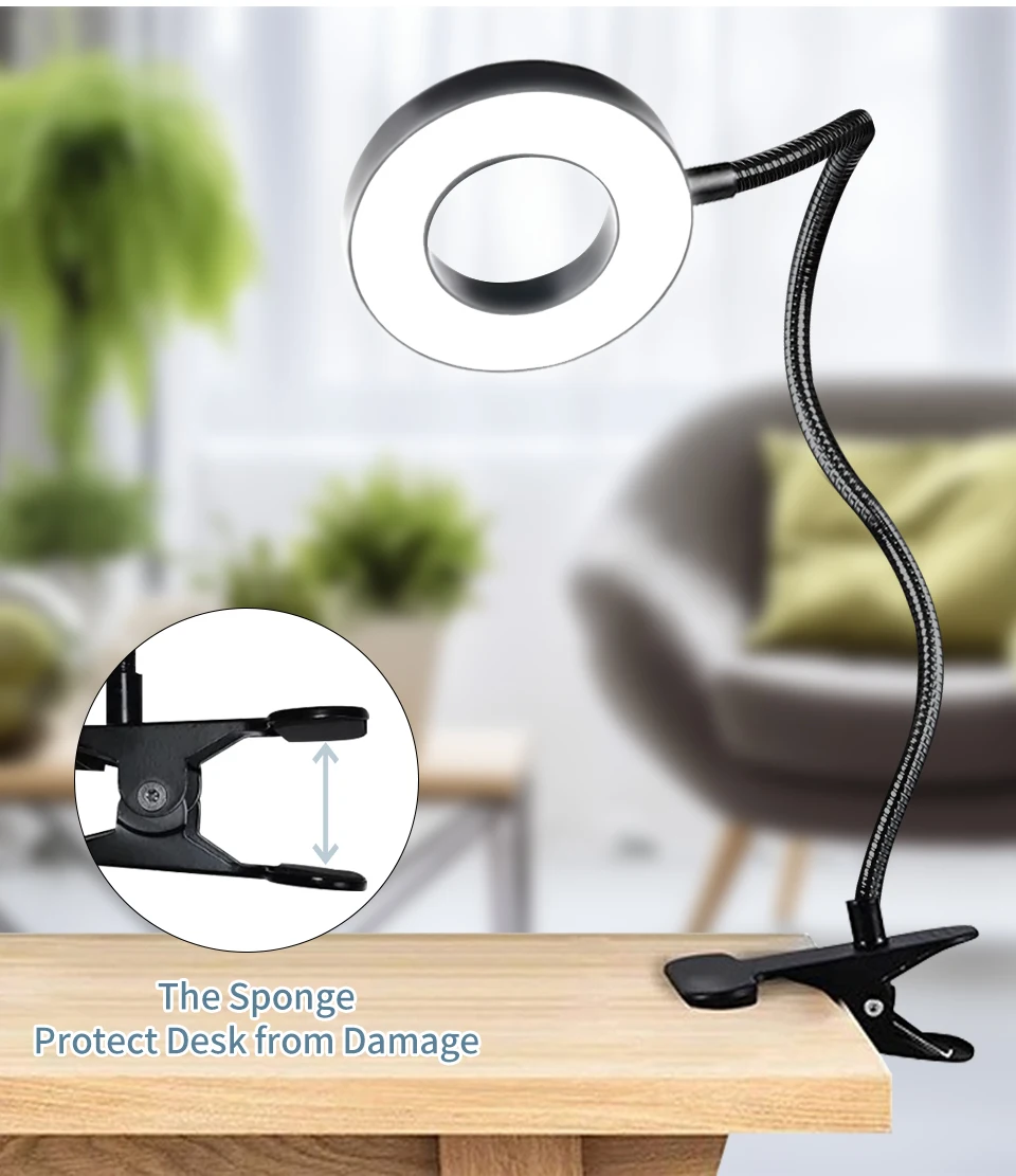 USB Foldable Reading Lamp 48 LEDs Clip on Desk Lamp 360°Flexible Gooseneck Reading Table Light Brightness Adjustable 3 Level