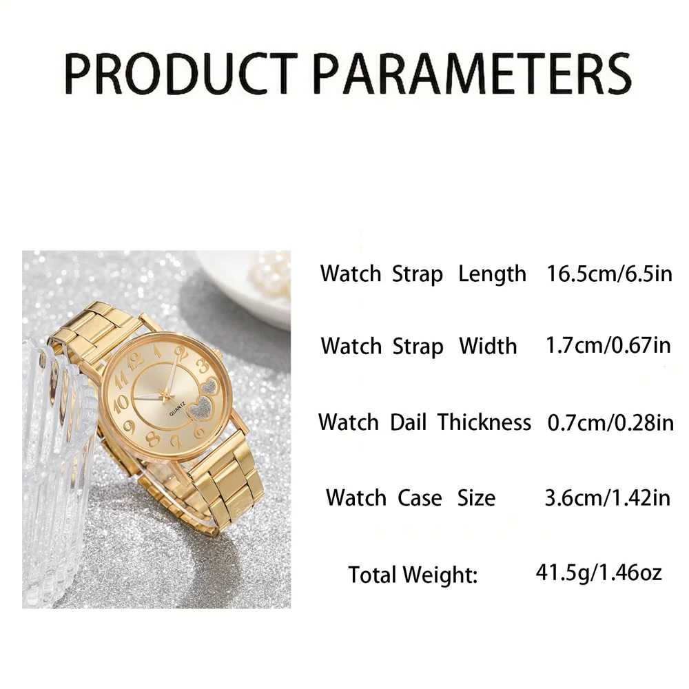 Luxury Fashion Women Watches 6Pcs Women Ladies Unisex Watch Silver Heart Dial Bracelet Necklace Earring And Ring Set Wrist Watch