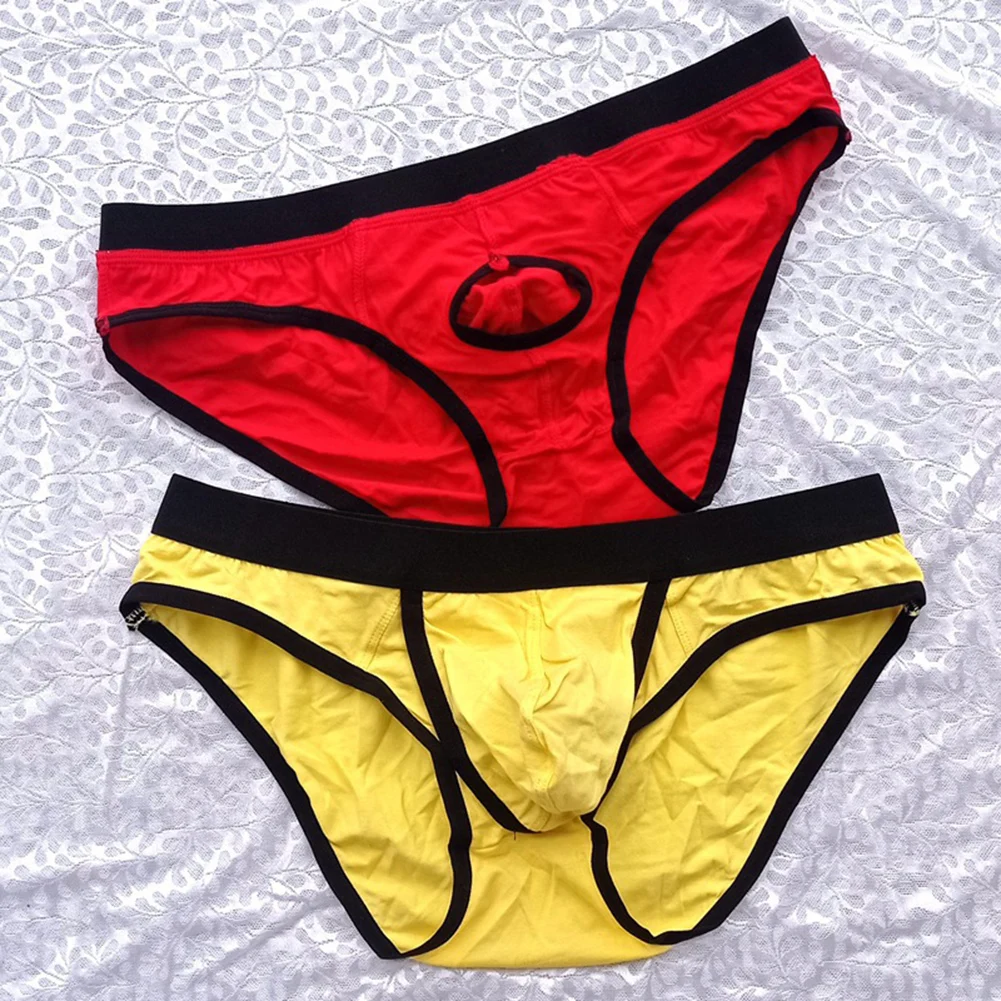 Men\'s Breathable Low Waist Underwear with Hole Pouch Cotton Blend Briefs Designed for Comfortable Separation and Support