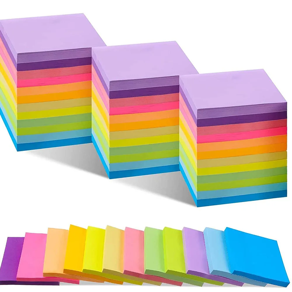 Cor Fluorescente Notepad, Notepad Essencial Estudante, N Times Sticky Note Planner, Acessórios de Escritório Suprimentos, 3x3"
