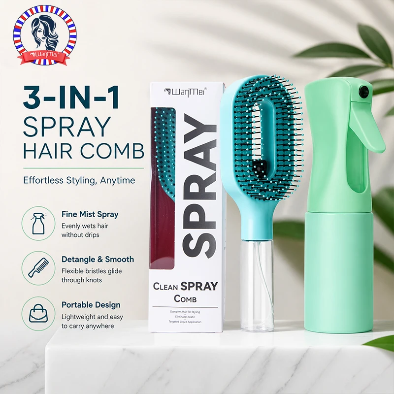 2-in-1 Spray Hair Brush Set, Continuous Mist Spray Bottle, Detangling Anti-Static Scalp Massage Comb for Wet Dry Hair Styling