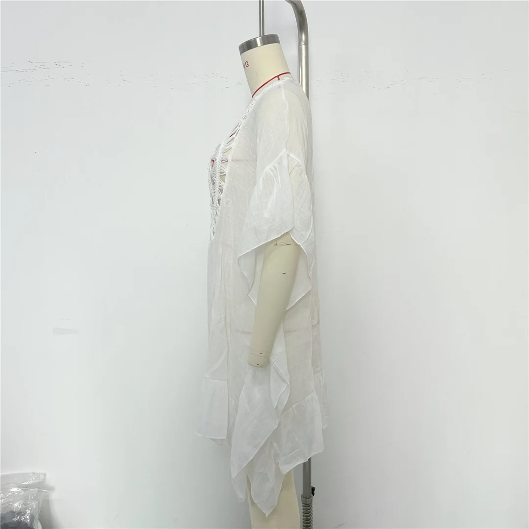 Halbarm-Tunika mit Ausschnitten und Rundhalsausschnitt, gehäkelt, als Strandkleid oder Strandüberwurf, Strandmode, Damen, K8576 – Detail 7