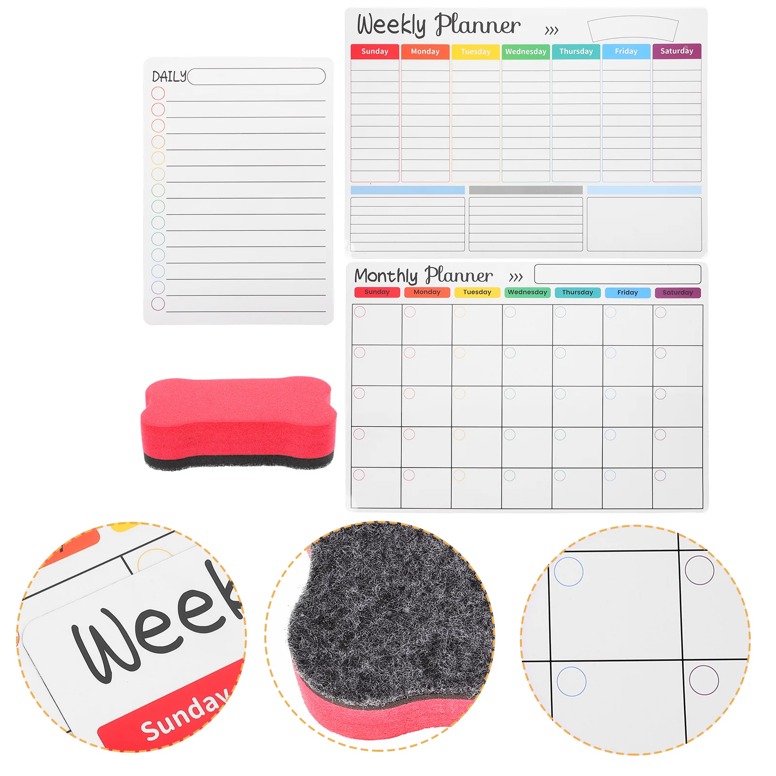 

1Set Magnetic Dry Erase Board Plastic Weekly Planner Refrigerator Wall Desktop Organizer Whiteboard Reminder Board