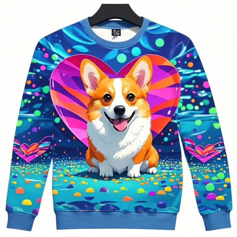 Cute Corgi Graphic 3d Printed Mens Sweatshirts Funny Corgi Dogs Street Tracksuits Dog Lover Sweatshirts Christmas Pullover