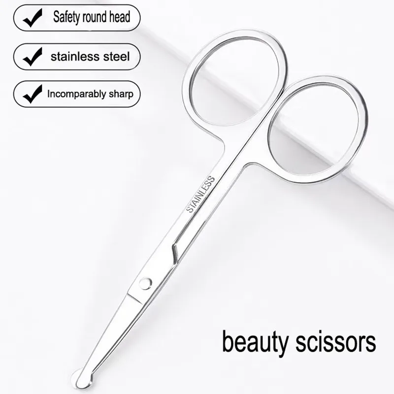 Eyebrow Scissors Eyelashes Nose Hair Trimmer Safe Stainless Steel Round Men\'s Nose Hair Beard Facial Hair Nose Hair Trimmer