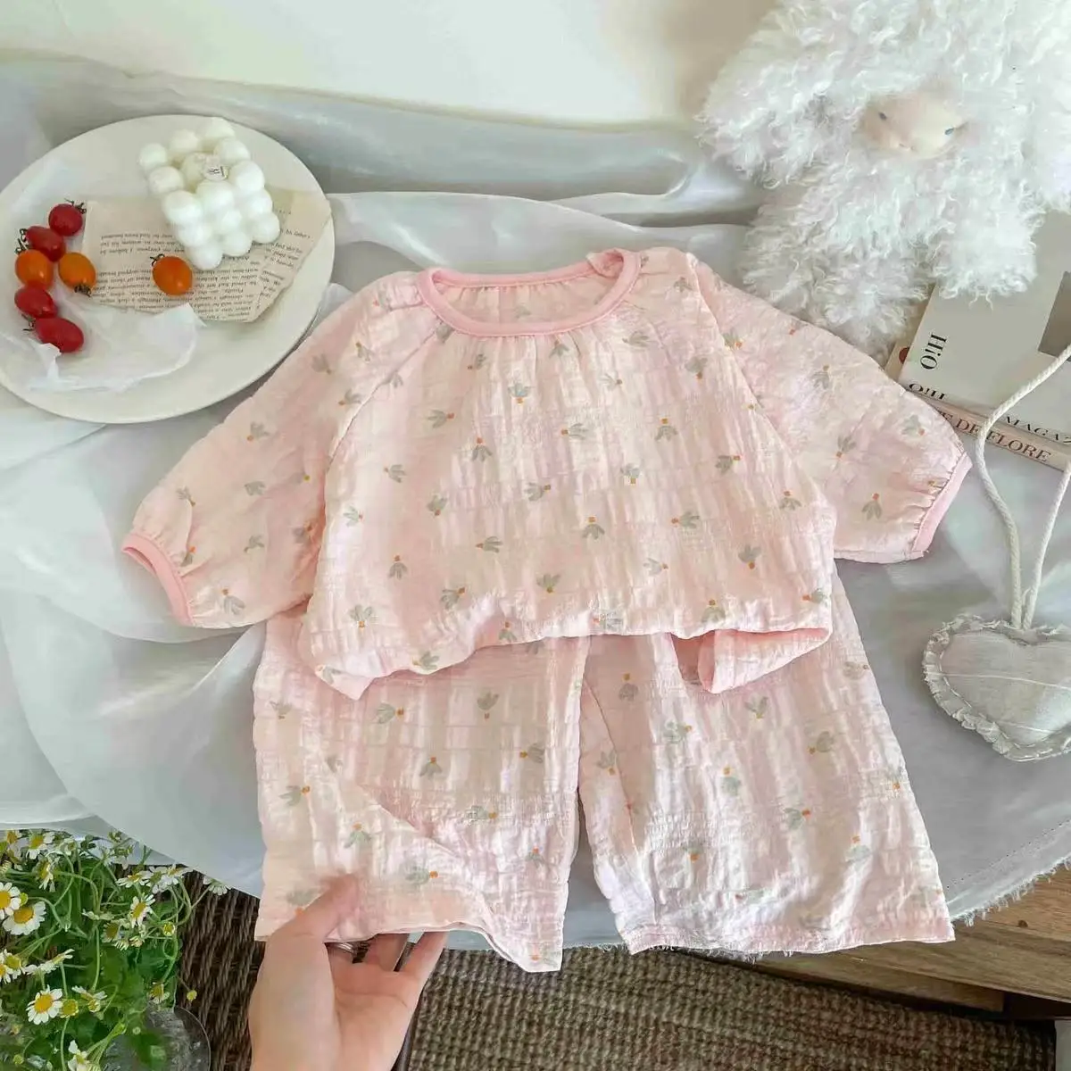 Children Summer Home Suit Set for Boys and Girls Stylish Round Collar Short Sleeved Shorts Breathable Pajamas Two-piece Set