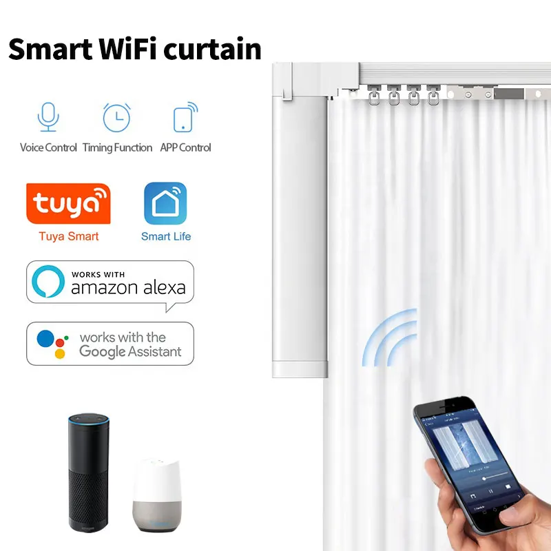 

Smart wifi curtain motor tuya smart life work with alexa ,Googlehome with remote Customized Electric Curtain track smart home