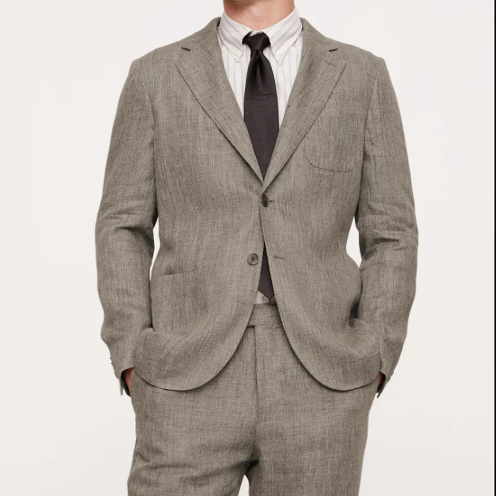 

Men Suit 2 Piece Set Cotton Linen Single Breasted Slim Fit Groom Wedding Suit Elegant Casual Business Office Work Formal Attire