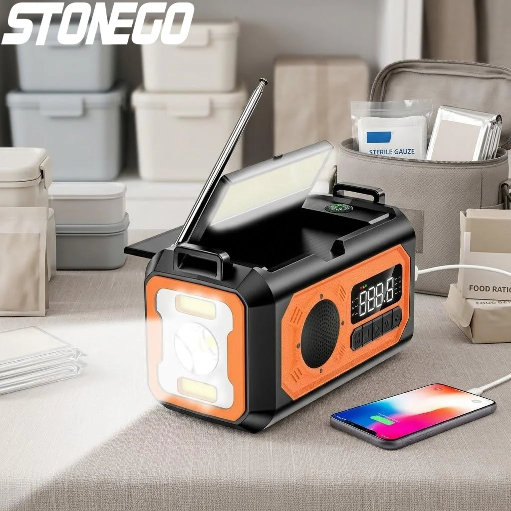 

12000mAh Solar Hand Crank AMFM NOAA Emergency Radio Portable Outdoor Camping Reading Lamp 2 Solar Panels