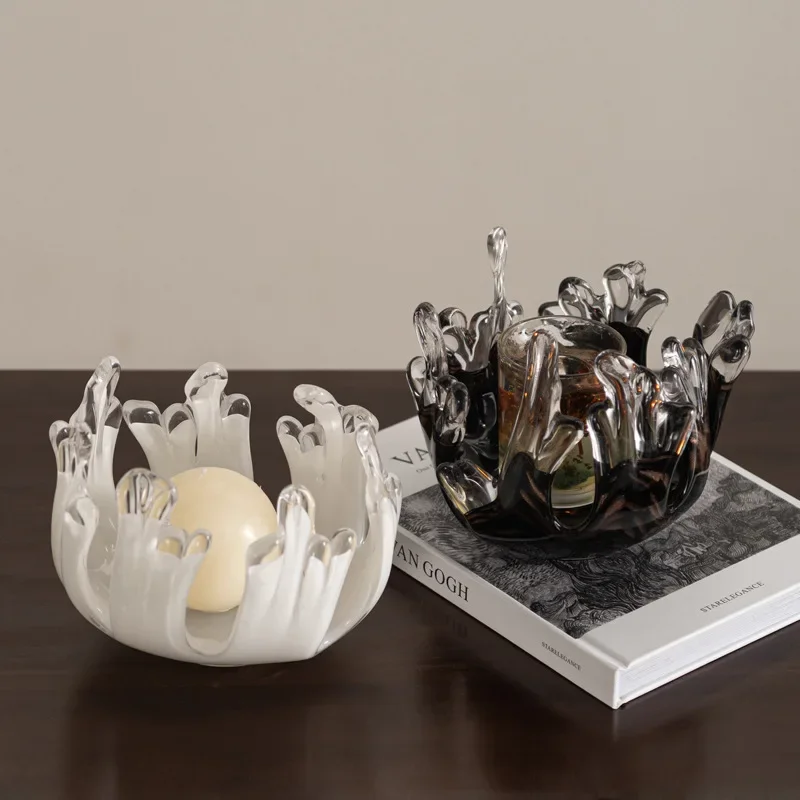 Glass Handicrafts Desktop Storage Container Irregular Water Droplet Waves Tray Candlestick Candle Holder Fruit Platter