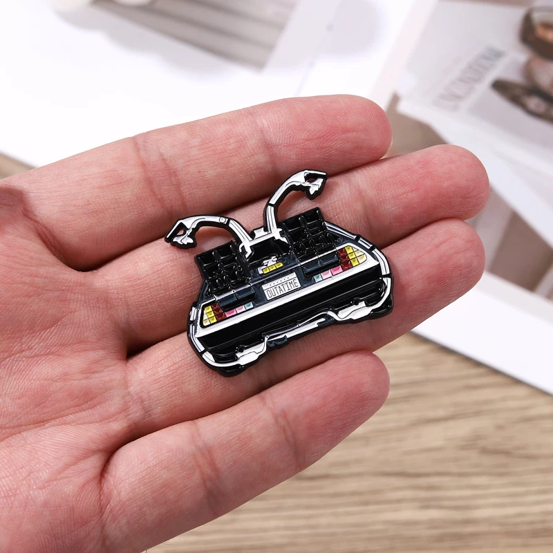 Back to the Future Anime Enamel Lapel Pin Futuramas Cars Brooches Collection Badge Backpack Collar Movie Jewelry Kids For Gifts