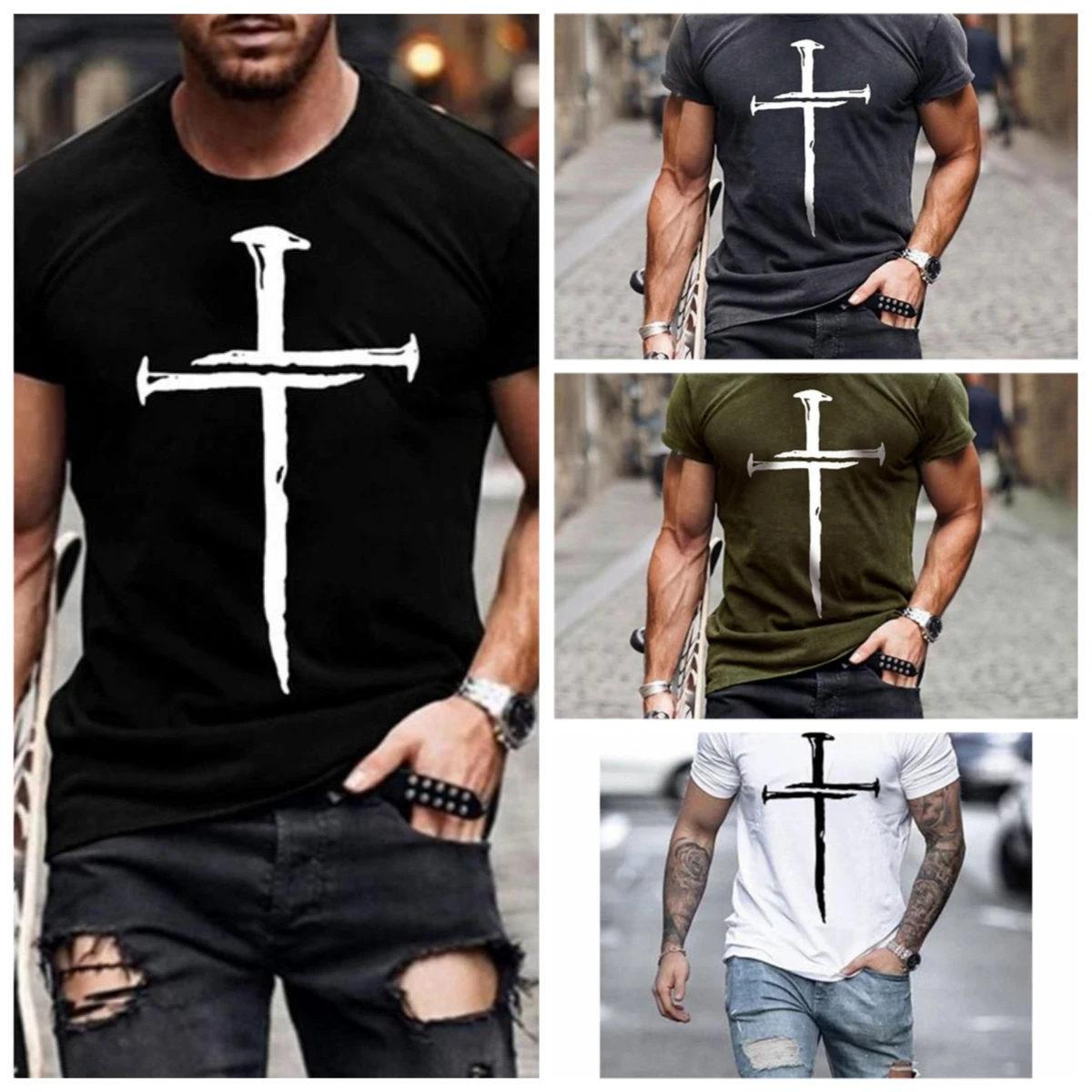 

Лето 2025 г., хит продаж, мужская свободная быстросохнущая футболка в стиле ретро с крестообразным трендом, удобная модная повседневная футболка для гонок на мотоцикле