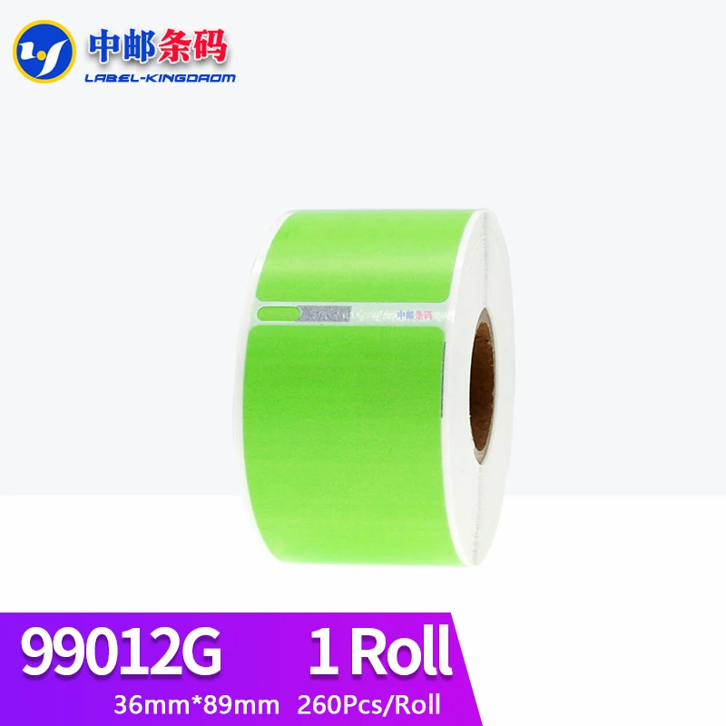 1 Roll Green Color Generic Dymo 99012 Label Sticker 36mm*89mm 260Pcs Compatible for LW400 LW450 Turbo 4XL Thermal Printer