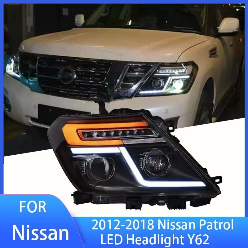 

Pop Pop 2 PCS Head Lamp For Nissan Patrol LED Headlight 2012-2018 Headlights Y62 DRL Turn Signal High Beam Angel Eye Projector L
