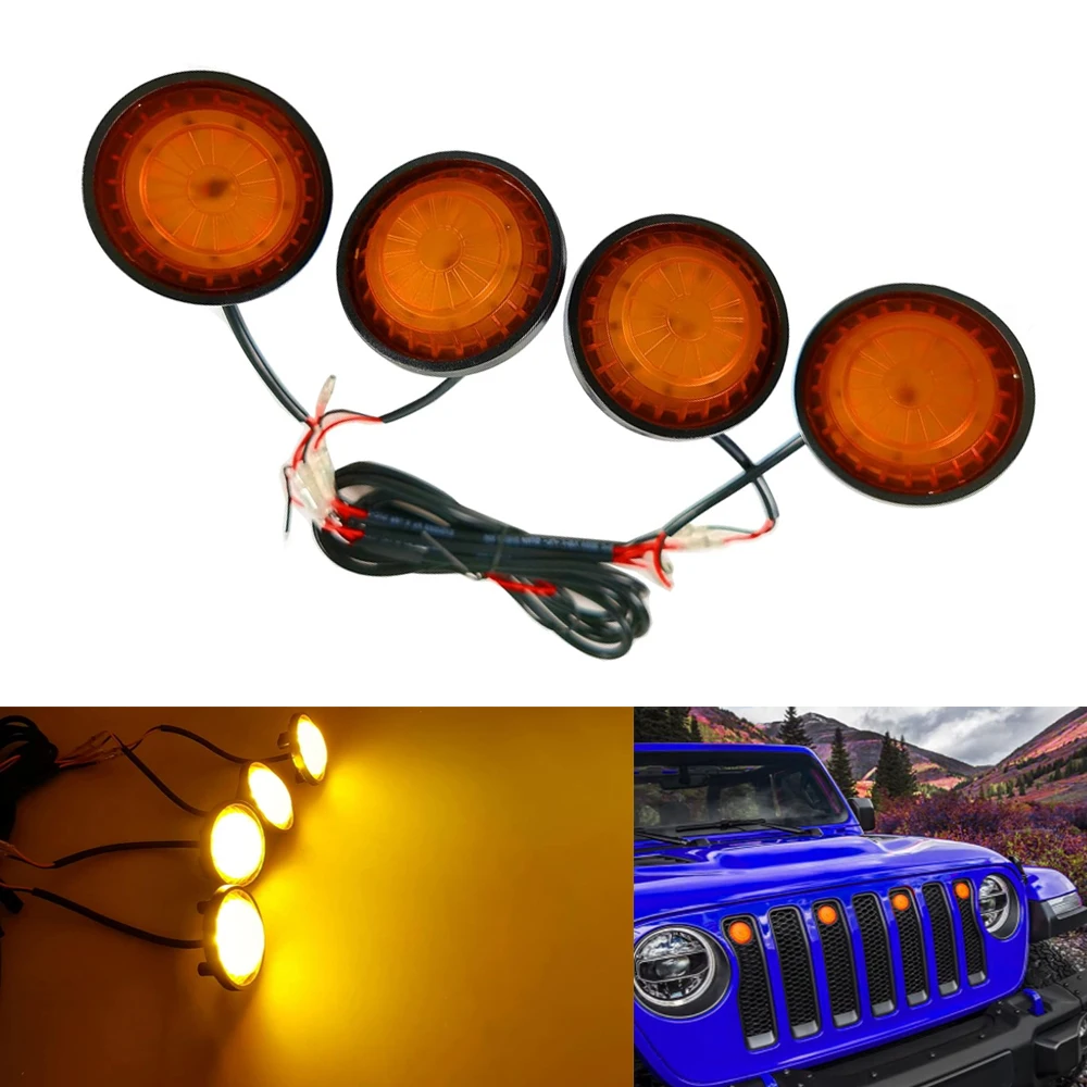 Yellow/smoked black cover, yellow/white light one to four car grille lights suitable for Jeep Wrangler JL JLU 2018-2021