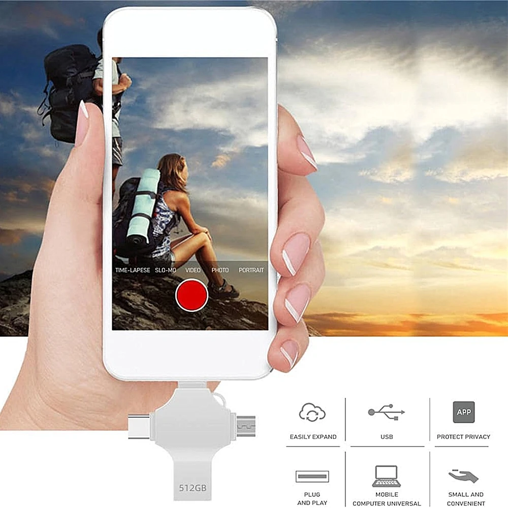 For iPhone OTG 3.0 Flash Drive 256GB 512G for Samsung Pro Plus MAX ipad Mac Multi Functional External Storage iOS Android Phones