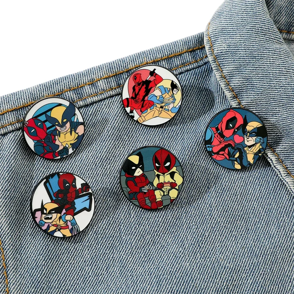 1set Marvel Classic Movies Deadpool & Wolverine Brooch Cartoon Enamel Pins Clothes Shirt Backpack Accessories Kids Jewelry Gifts