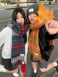 New Retro Color Block Stripe Knit Scarf For Women, Autumn And Winter High-End Warmth Student Neck Warmer