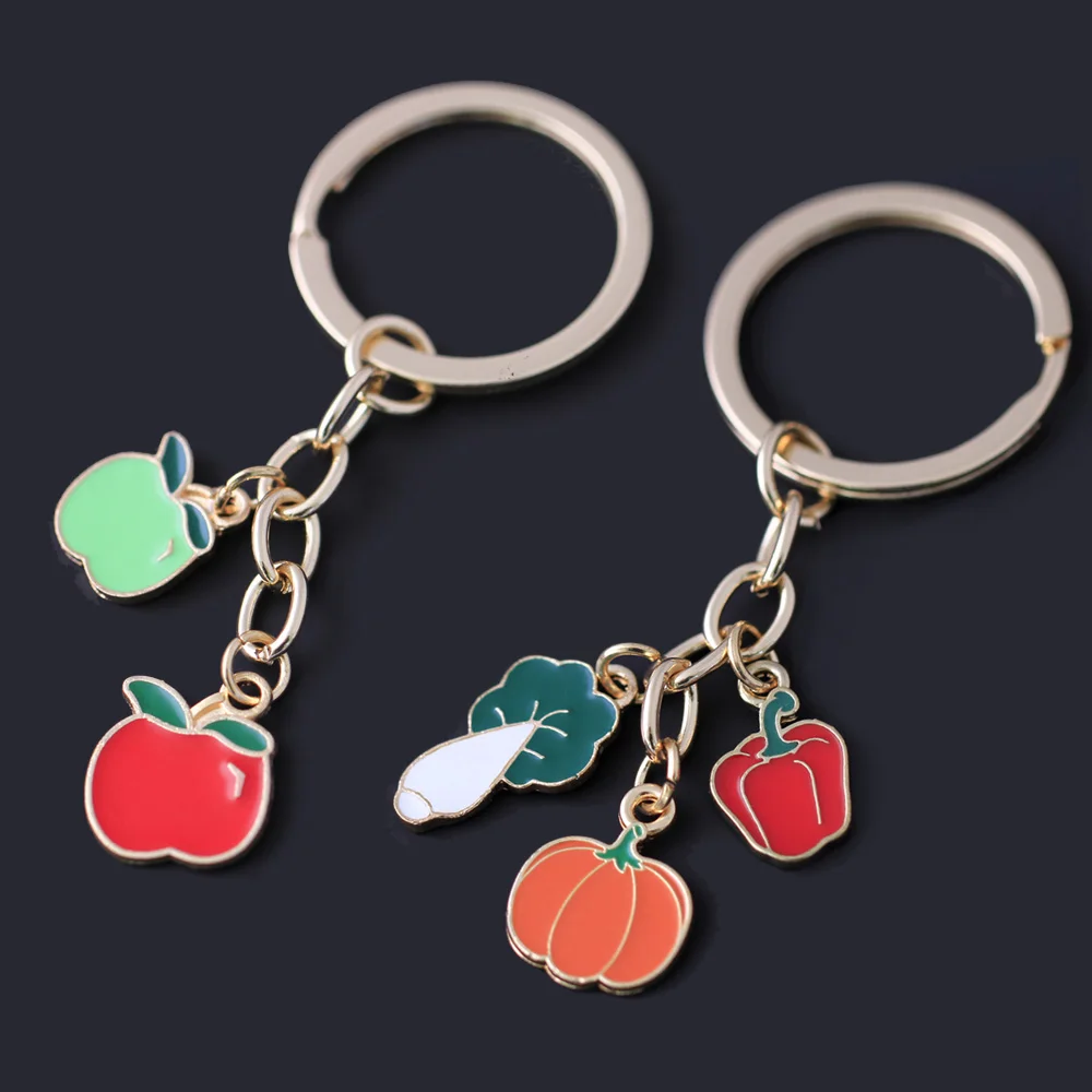 Lovely Keychain For Women Apple Peppers Cabbage Pumpkin Vegetables Key Chain Car Accessory Bag Pendant Jewelry
