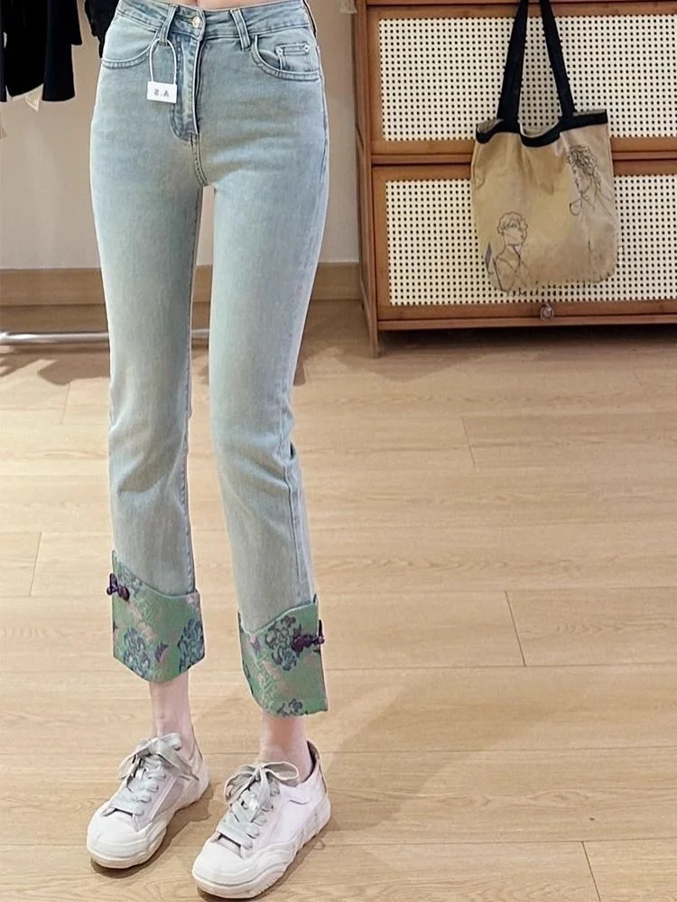 

Прямые джинсы с высокой талией, девять зубьев, женские утягивающие джинсы, осенние новые синие джинсовые джинсы из смеси хлопка и полиэстера