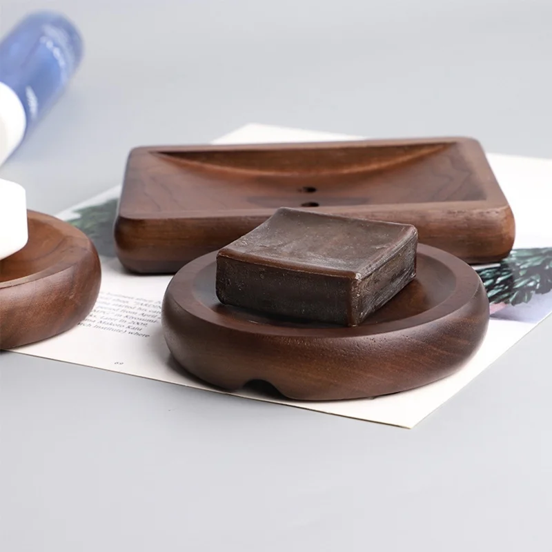 C9 Walnut soap holder wooden soap box bathroom wooden soap rack drain handmade soap box simple household soap dish