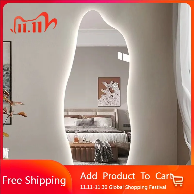 جدار الغرور مرآة كامل الجسم الفتيات الجمالية سحابة صغيرة الفن الحديثة الكبيرة غير تقليدي مرآة ضوء LED متموجة Espelhos ديكورات المنزل