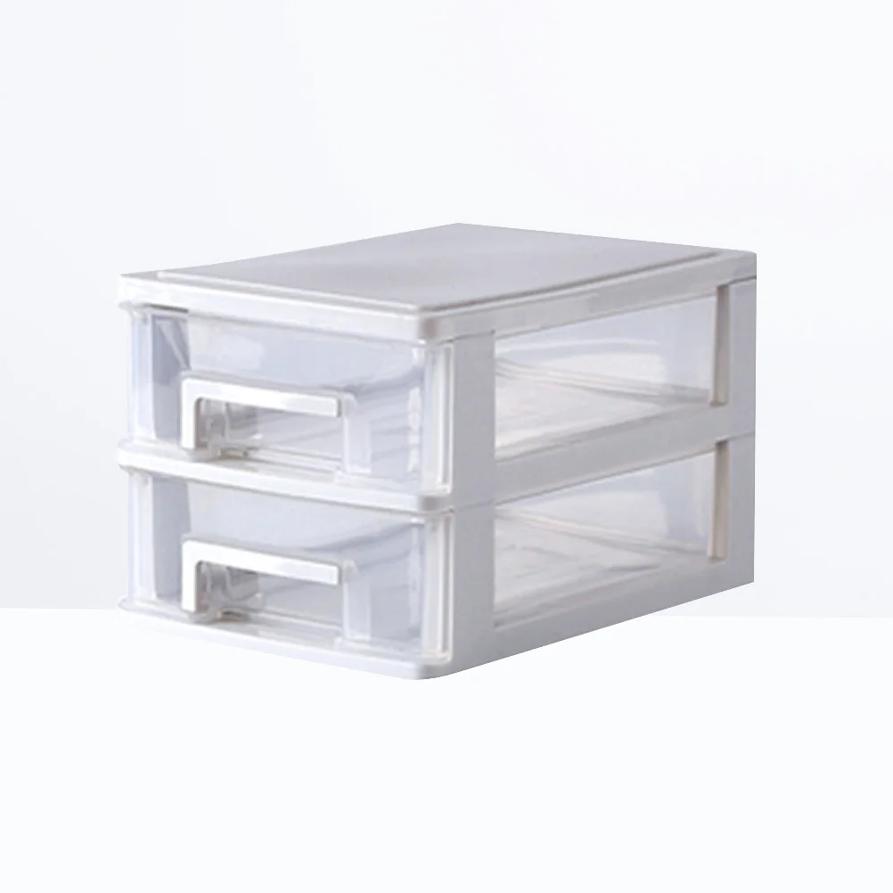 

Two-Layer Plastic Drawer Storage Cabinet Transparent White Portable Organizer Sundries Holder Case Desktop Storage Box