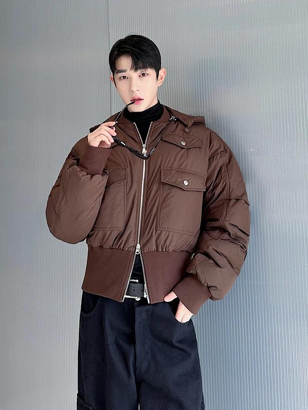 

Lightweight Detachable Motorcycle ort down Jaet Men's Faionable Versatile Warm Cotton Coat with Hat Urban Casu...