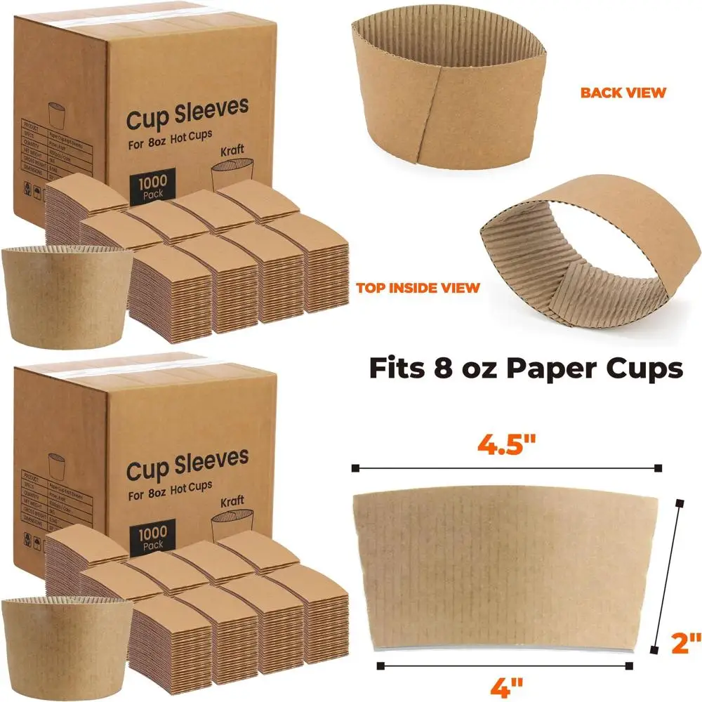 

Рукава для стаканчиков из крафт-бумаги, 1000 штук, 8 унций, одноразовые изоляторы для горячих и холодных напитков