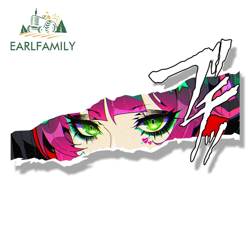 EARLFAMILY Gothic Punk Mikaru Fanart Car Sticker Chibi Big Head Waifu Decal Cartoon Peek Girl Graffiti Slap Stickers Car Goods view 5