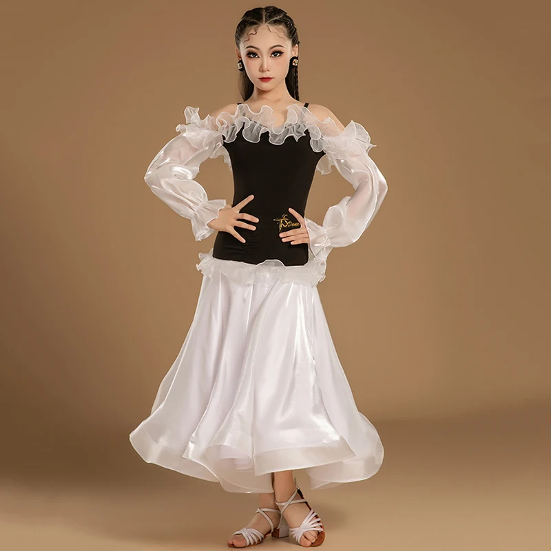 สาวโมเดิร์นเต้นรํา Big Swing กระโปรง Waltz ชุดตาข่ายเชื้อราห้องบอลรูม Dancewear การแข่งขันการฝึกอบรมมาตรฐานแห่งชาติเครื่องแต่งกาย