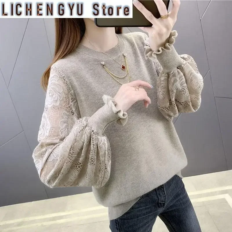 

New Spring and Autumn Fashion Trend Hollow Out Embroidered Round Neck Foreigner Versatile Loose Thin Long Sleeve Knitted Sweater