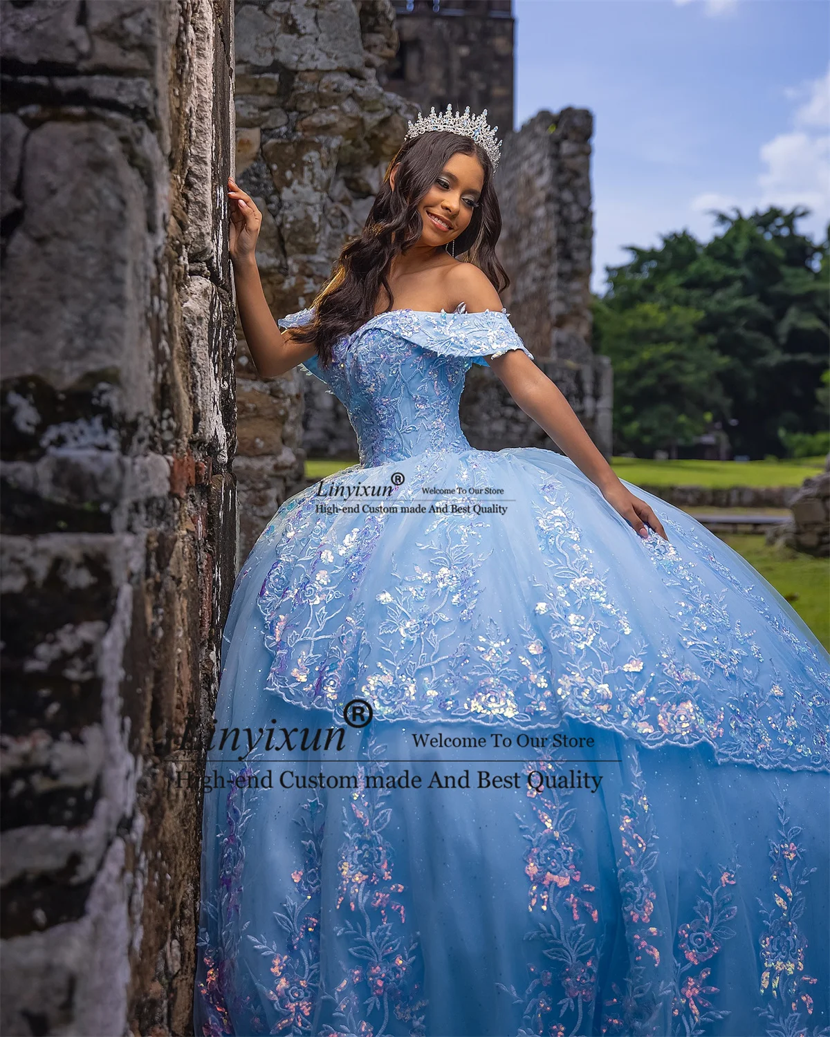 Elegant Kant Pailletten Quinceanera Jurken Baljurk Applicaties Sweet 16-jurken Aangepaste Verjaardag Prinses vestidos de 15 XV jaar