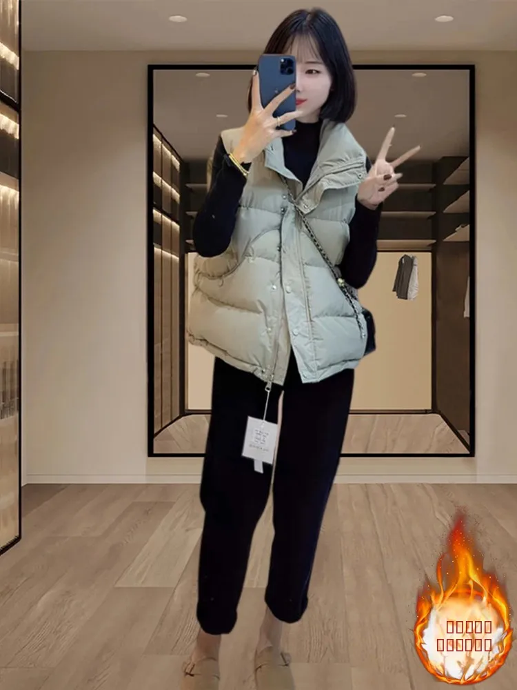 

Женский утепленный хлопковый жилет свободного кроя для осени и зимы, модный, с эффектом похудения, воротником-стойкой и подплечниками, в корейском стиле