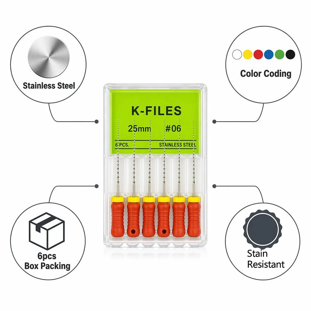 Dental Hand Use Endodontic Files K H Reamer 60Pcs Box 21 25 31mm SS NiTi Endo Files for Dentist Clinic Supply