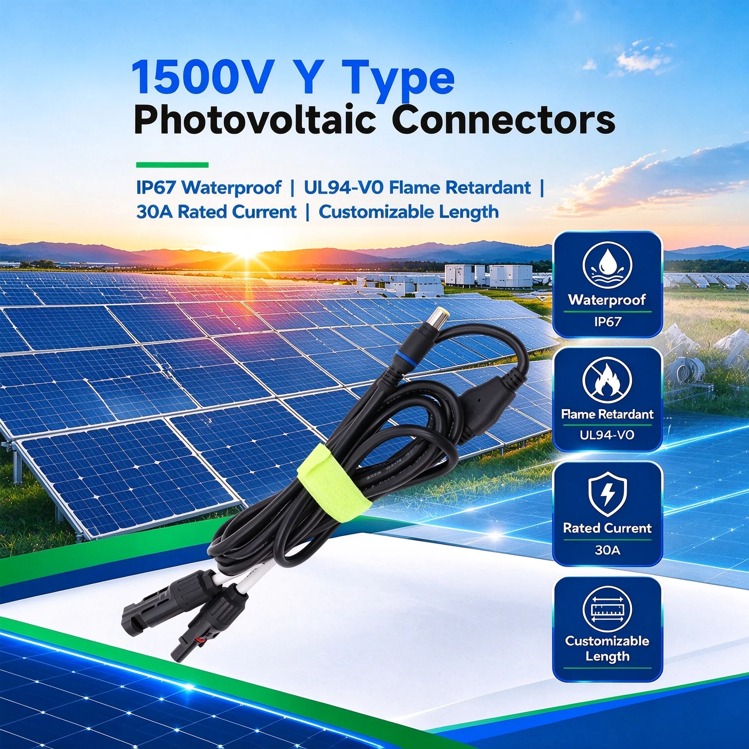 DC7909 DC Extension Connector 16AWG PPO Flame Retardant Wear Resistant Solar Cable Adapter