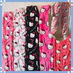 Sanrio Hello Kitty Flannel Pajamas  Y2k Kawaii Anime Women'S Warm Woolen Cartoon Casual Home Pants Autumn Winter Fashion Trouser