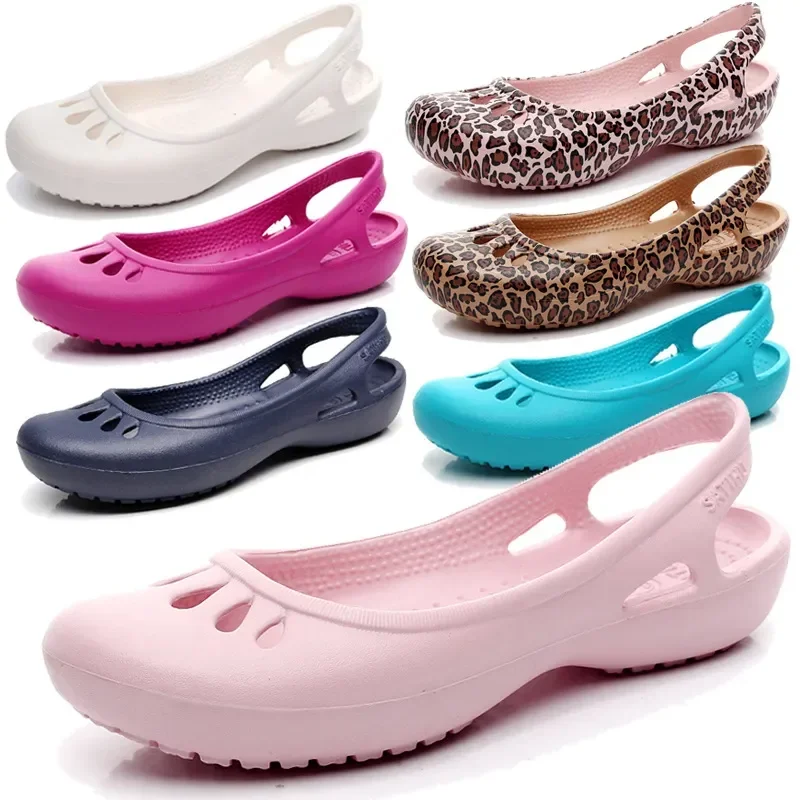 Satihu-zapatos ligeros con agujeros antideslizantes para mujer, sandalias de fondo plano para enfermera, gelatina de playa al aire libre,