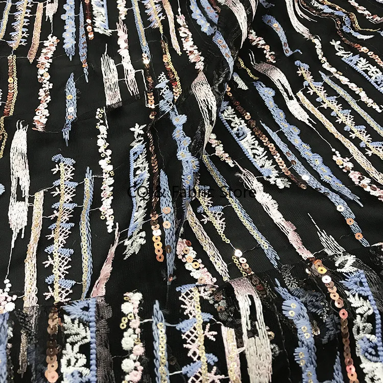 1yard 160cm Pailletten Farben Polyester Seide Bestickte Spitze Stoff Mesh Stickerei Diy Mode frauen Kleid Rock Nähen