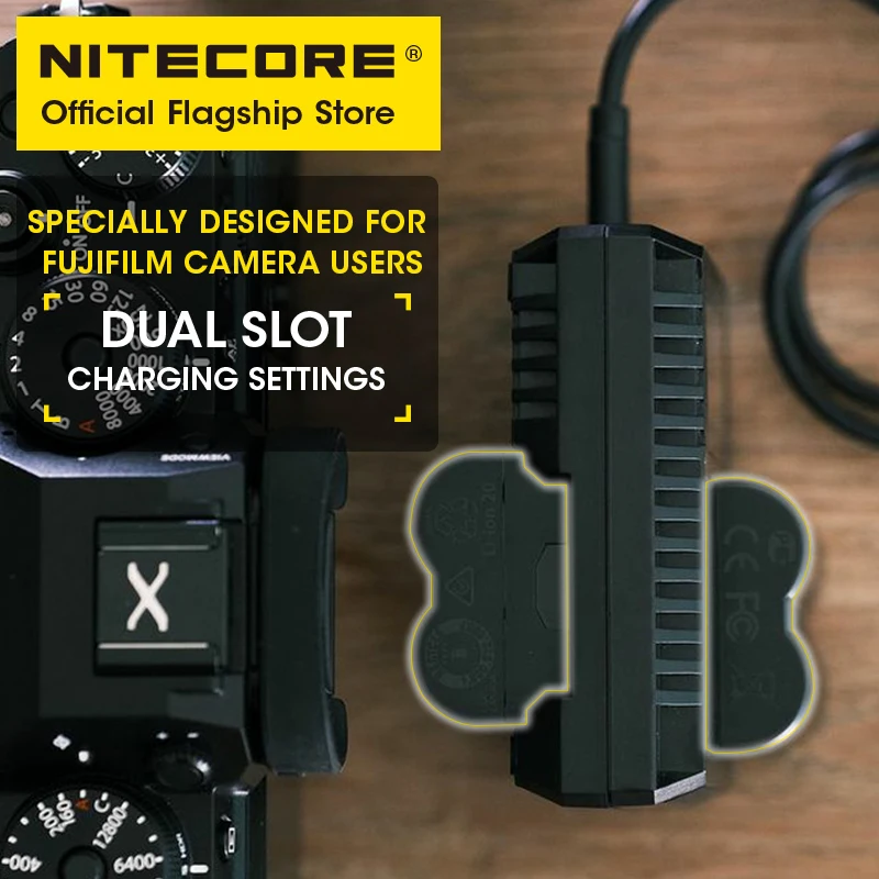 NITECORE FX3 Intelligent Camera Charger Dual Slot USB Type C LCD QC Fast Charge 1500mAh For Fujifilm XT4 GFX100S NP-W235 Battery