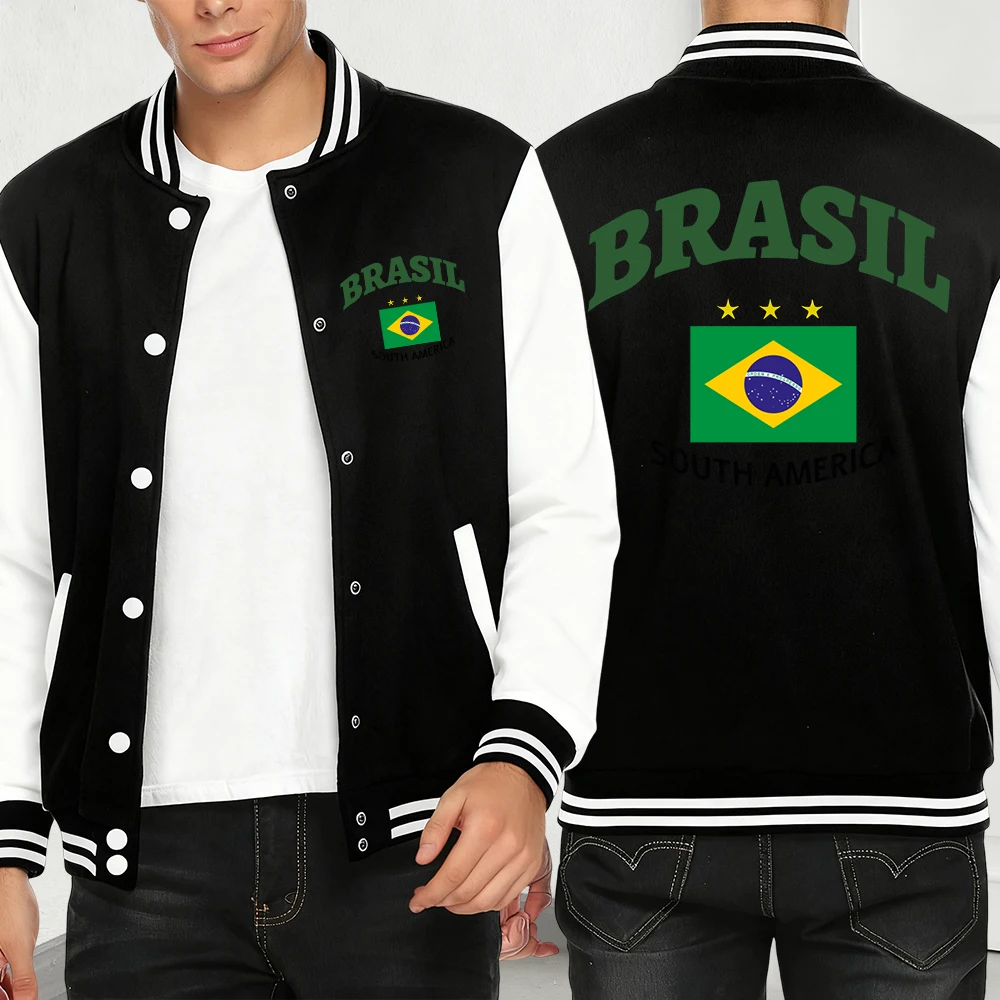 البرازيل أمريكا الجنوبية طباعة السترات الرجال الإبداعية فضفاض الشارع الشهير موضة الهيب هوب البيسبول جيرسي الخريف جيب البلوز عادية