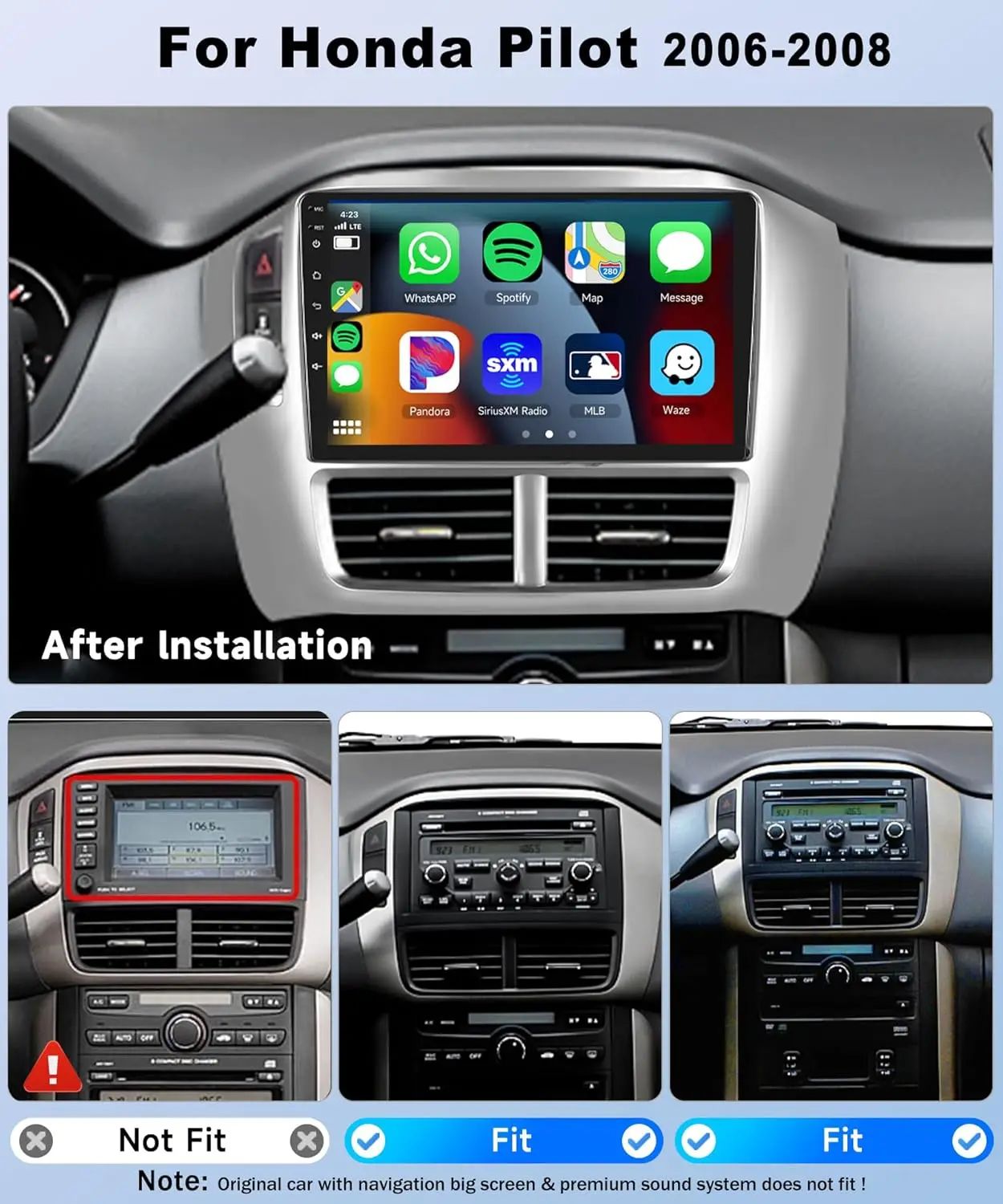 Stereo per auto 8Core 4+64G per Honda Pilot 2006-2008, 9' Android Auto, WiFi, Bluetooth 5.0, GPS, telecamera di backup