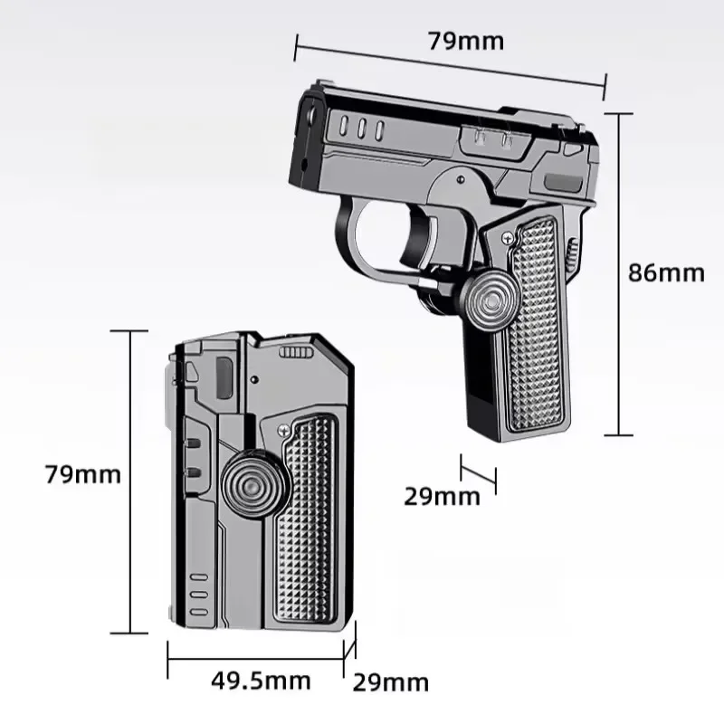 Metal Folding Gun Style Inflatable Lighter Windproof Butane Gas Jet Red Flame Gyroscope Lighter with Laser for Men\'s Small Tool