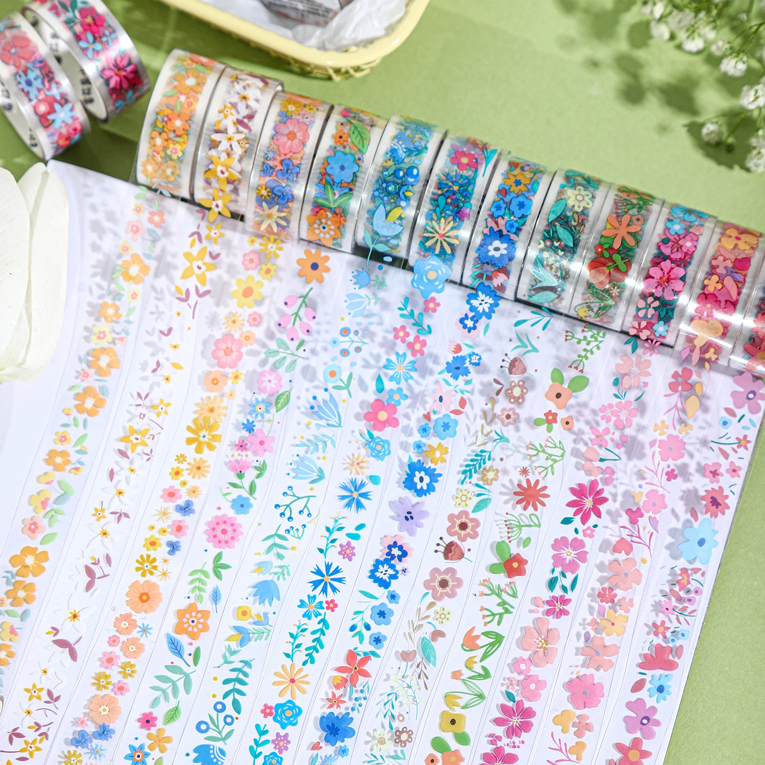 

3Rolls/200cm Scrapbooking Stickers PET Tape Flowers Plant Landscaping Handbook Journaling Supplies Material Stationery Sticker