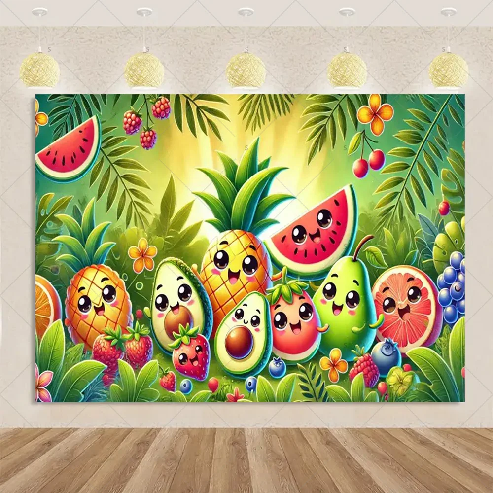 الفاكهة والخضروات موضوع ديكور الحفلات خلفية راية ملونة الغذاء التصوير خلفية استحمام الطفل لوازم استوديو الصور #3