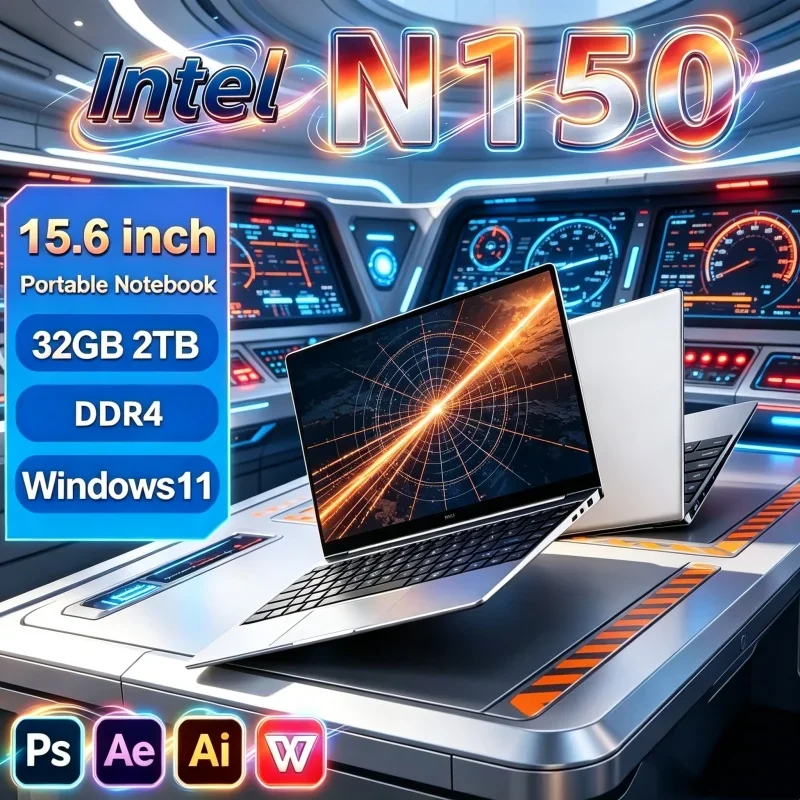 15.6" Intel Core N150 Windows 11 Plug-and-play Laptop Computer 32GB RAM 1TB 2TB SSD Portable Notebook PC Office Study Laptops