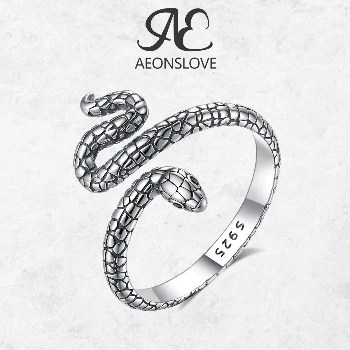 

AEONSLOVE 925 Sterling Silver Snake Ring Vintage Adjustable Rings for Women Men Punk Open Ring Animal Jewelry Personalized Gift