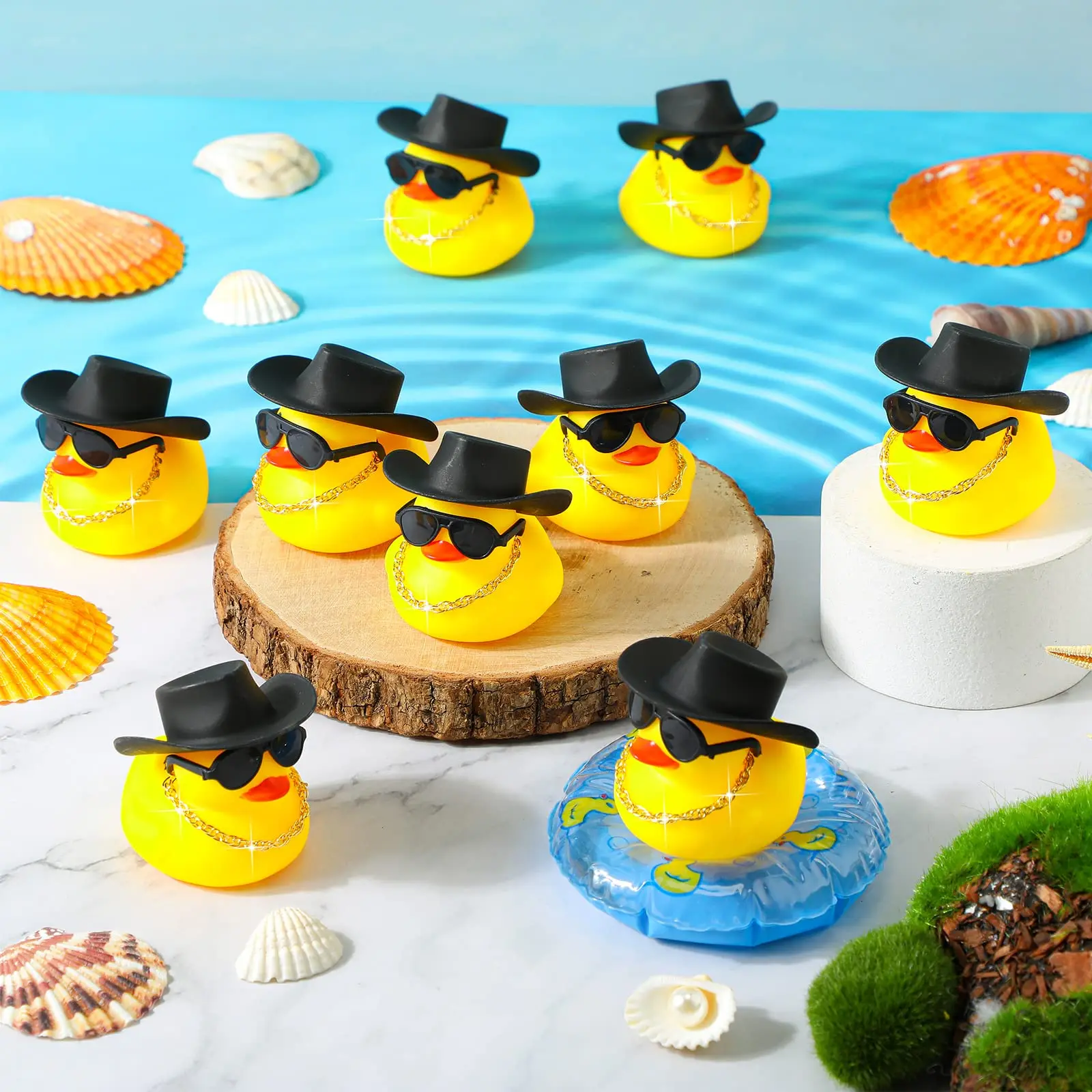 Juego de 6-60 patos de goma de vaquero marrón, Mini patos amarillos a granel, pañuelos de juguete para fiesta, recuerdo de fiesta de ducha de verano