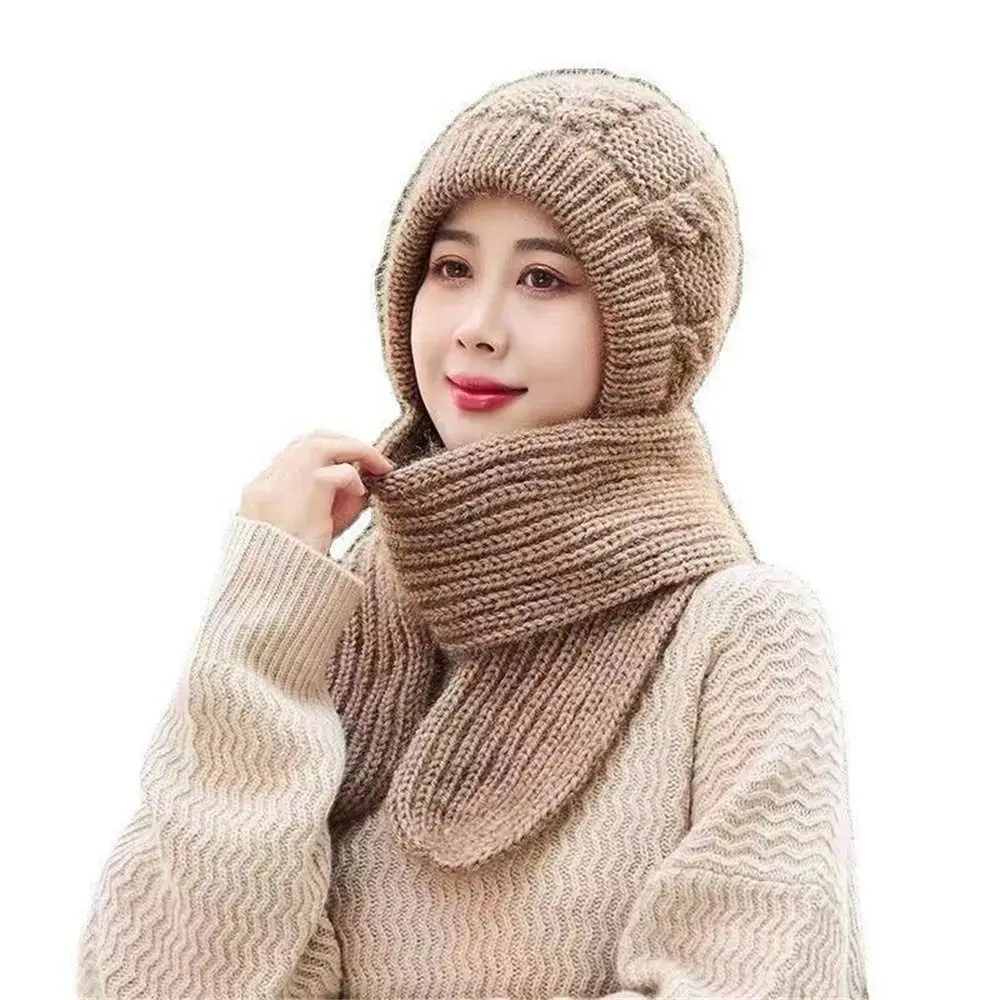 Integrated Ear Protection Windproof Cap Scarf Knitting Thickening Hat Winter Beanie Hat Scarf